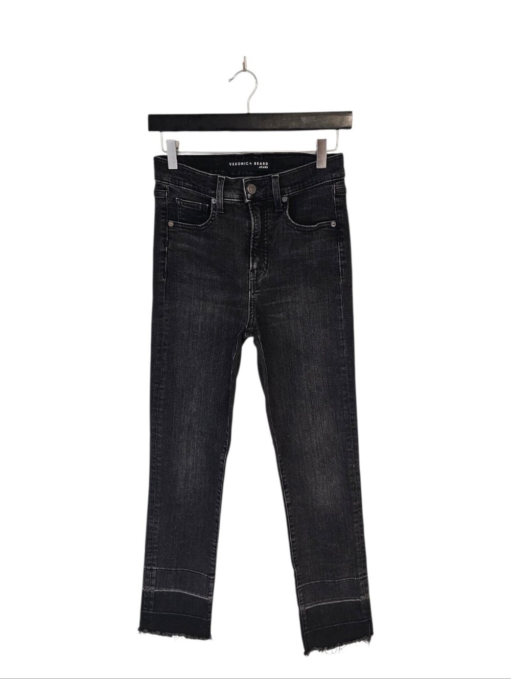 Veronica Beard Ryleigh Slim Straight Leg Fray High Rise Black Jeans 27 Preowned
